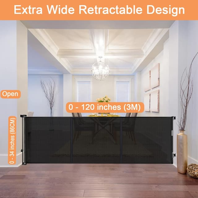 Detalle de 3M Extra Wide Retractable Baby Gate (Up to 120" wide) for Kids & Pets