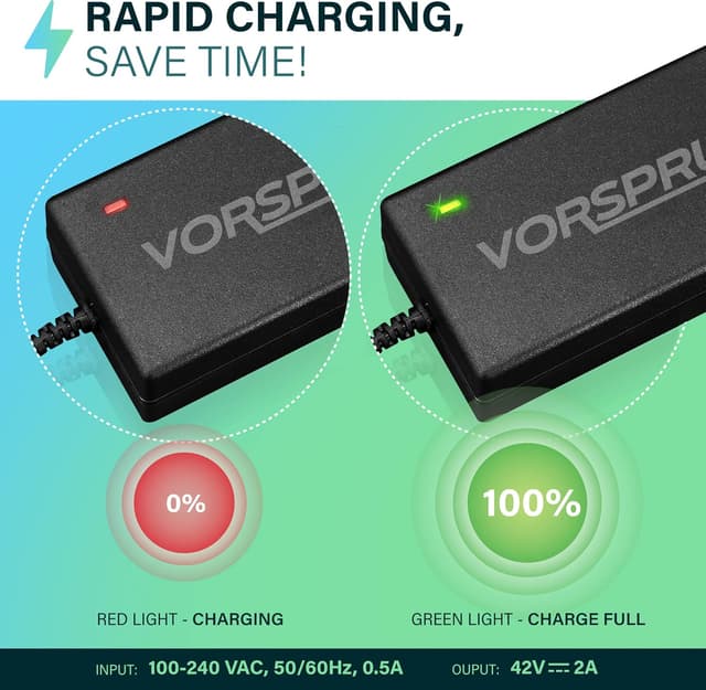 Detalle 2 de VORSPRUNG® 42V 2A Electric Scooter Charger (UK plug, LED status) for 1-pin Xiaomi M365/Pro/1S & Ninebot ES series