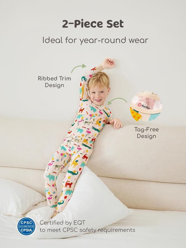 Detalle 2 de PATPAT Bamboo Viscose Toddler Pajama Sets (93% Viscose from Bamboo) — Ultra-Soft Snug Fit Sleepers