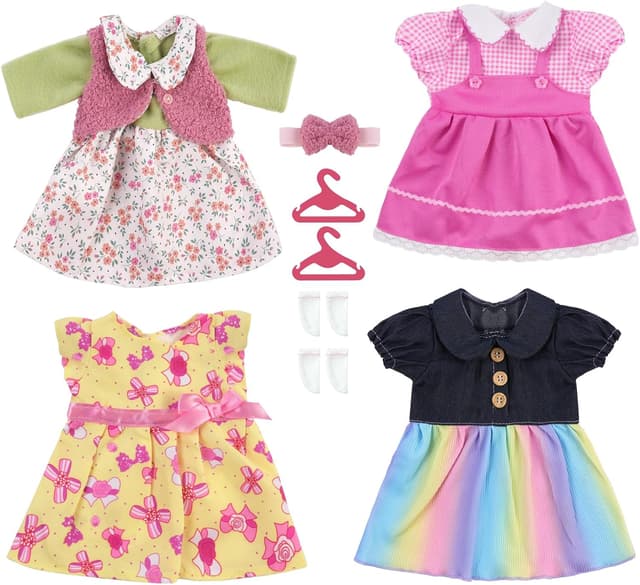 Detalle de Aolso set vestiti per bambole New Born Baby Doll da 35-45 cm (con cappello), confezione da 4 pezzi arcobaleno