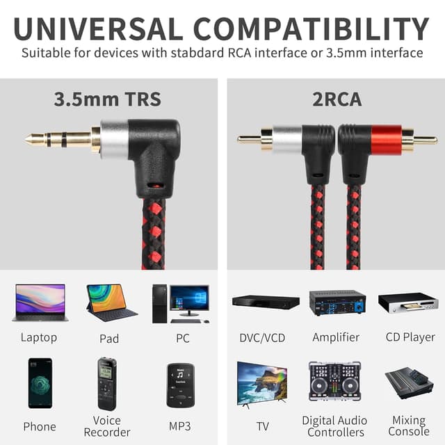 Thumbnail 5 de RIIEYOCA 3.5mm to RCA Right‑Angle Cable