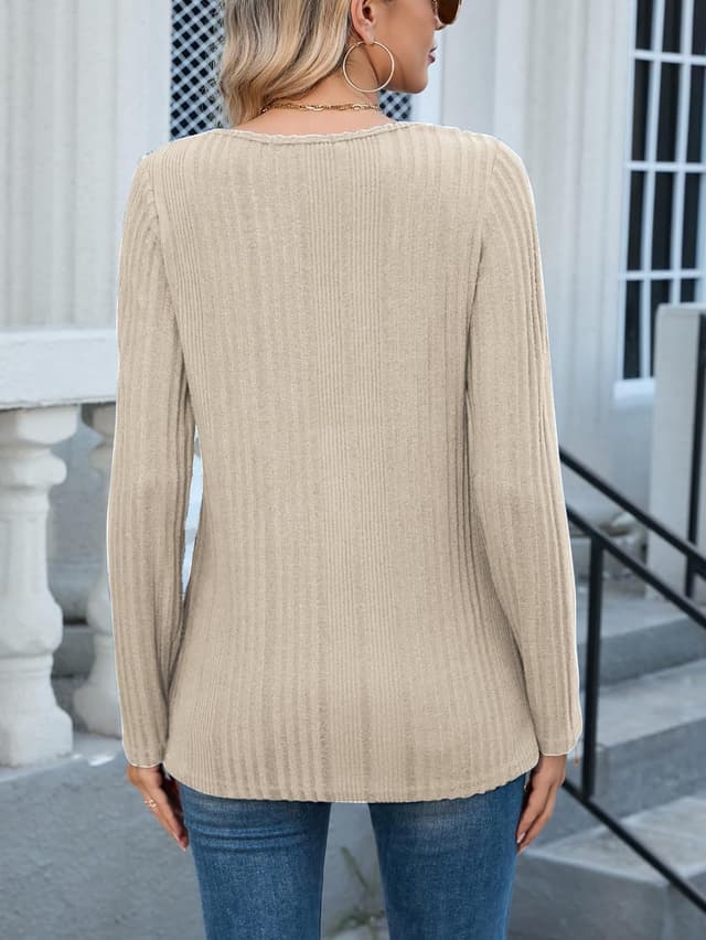 Detalle de Famulily Women’s Long Sleeve V Neck Tops – cosy autumn casual jumper