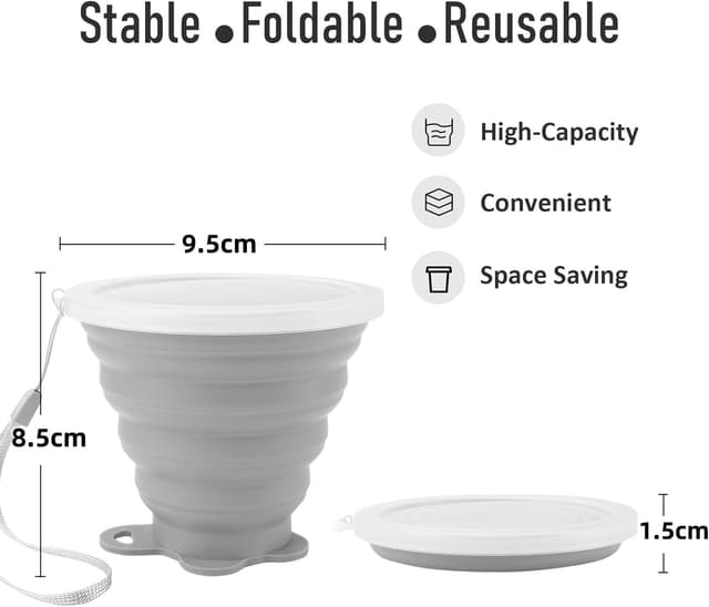 Detalle 2 de ddLUCK Silicone Foldable Cup (2 Pack) BPA Free Collapsible Travel Mugs with Sealing Lid