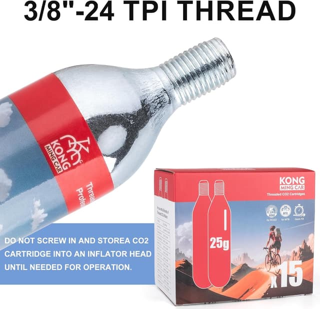 Detalle de KONG MING CAR CO2 cartridges with thread (16g/25g) for bike tyre inflators