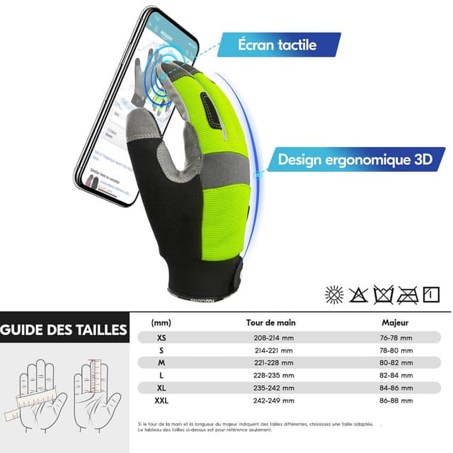 Detalle de Vgo… SL7584FLWP : paire de gants de travail d’hiver imperméables compatibles écran tactile