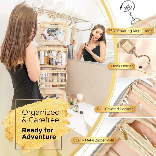 Detalle de BOACAY Large Hanging Travel Toiletry Bag (Women & Girls) – Makeup, Shower & Wash Organiser