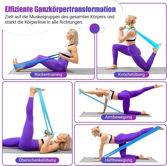 Detalle de COFOF Fitnessbänder 4er-Set (4 Widerstandsstufen) für Yoga, Pilates & Rehabilitation