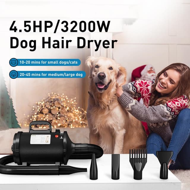 Detalle 2 de Blanlody Dog Hair Dryer Blaster 3200W Pet Grooming Dryer with 4 Nozzles, Low Noise & Temperature Control