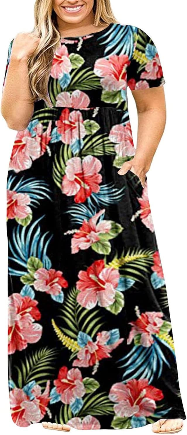 Thumbnail 6 de Kancystore Women’s Plus Size Short Sleeve Maxi Dress with Pockets (XL–5X)