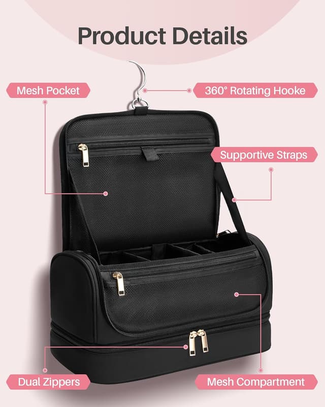 Detalle 2 de Noldena Hänge-Haartrocknertasche für Dyson Airwrap und Shark FlexStyle – wasserabweisender Organizer mit Trennwand, schwarz