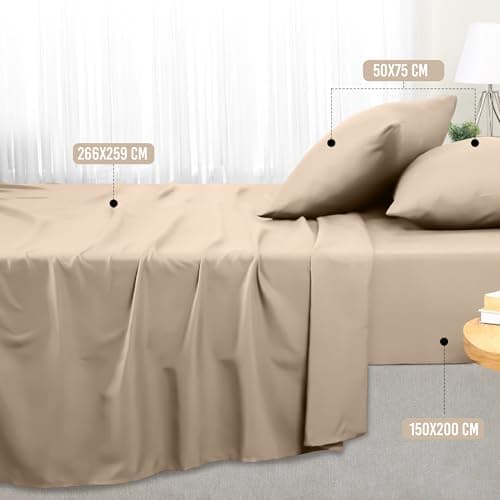 Thumbnail 1 de Utopia Bedding Juego de Sabanas 4 Piezas 150x200 - Poliéster Microfibra Cepillada - Oeko-Tex Certificado - Sábana Bajera, Sábana Plana y 2 Fundas de Almohada 50x75 (Cama 150, Beige)