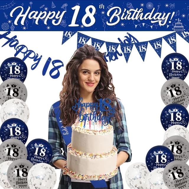 Detalle de Yontree 18th Birthday Decorations – Blue & Silver Banners, Triangle Flags, Cake Toppers & More for Him