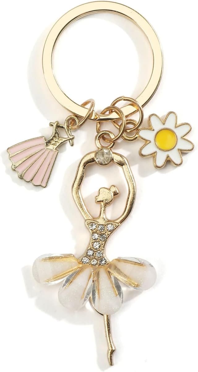 Detalle de OBEISN Schlüsselanhänger Balletttänzerin mit Strasssteinen aus rostfreiem Stahl – elegantes Geschenk für Frauen