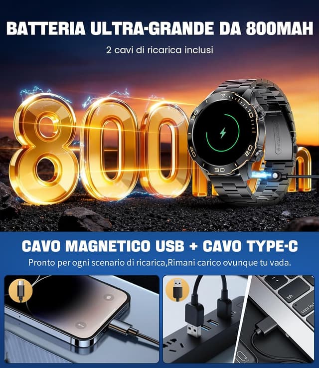 Detalle de DREMAC Smartwatch Uomo Lusso: alluminio robusto, display AMOLED 1,43" e tracker sportivo/ salute