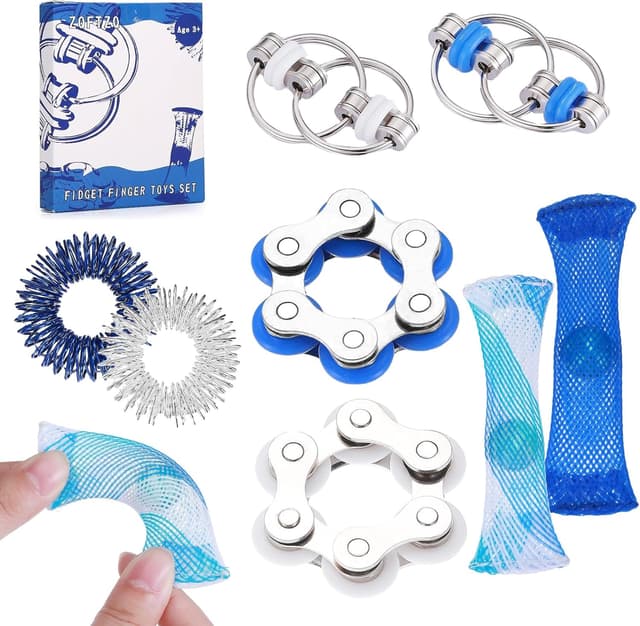 Detalle de 8-Piece Sensory Fidget Toys Pack (Flippy Roller Chains, Bike Chain Fidgets, Mesh Marbles & Acupressure Rings) for Stress Relief