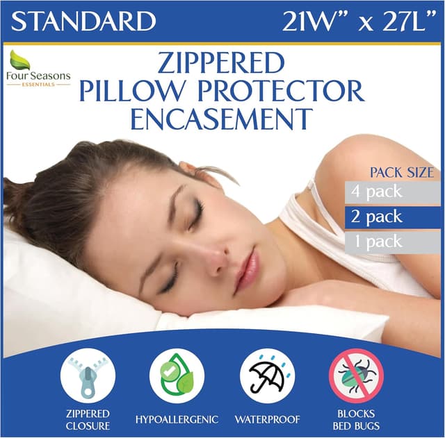 Detalle de Standard Pillow Protectors (Set of 2) – Zippered Waterproof Hypoallergenic Pillow Covers