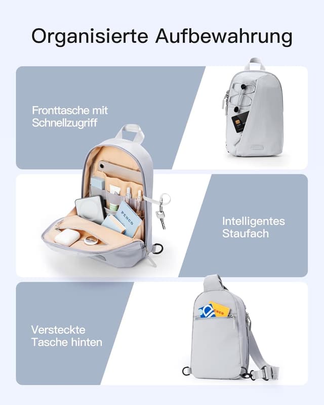 Detalle de Inateck Sling Bag X-Row – leichte Herren-Umhängetasche mit spritzwassergeschütztem Material für Wandern & Reisen