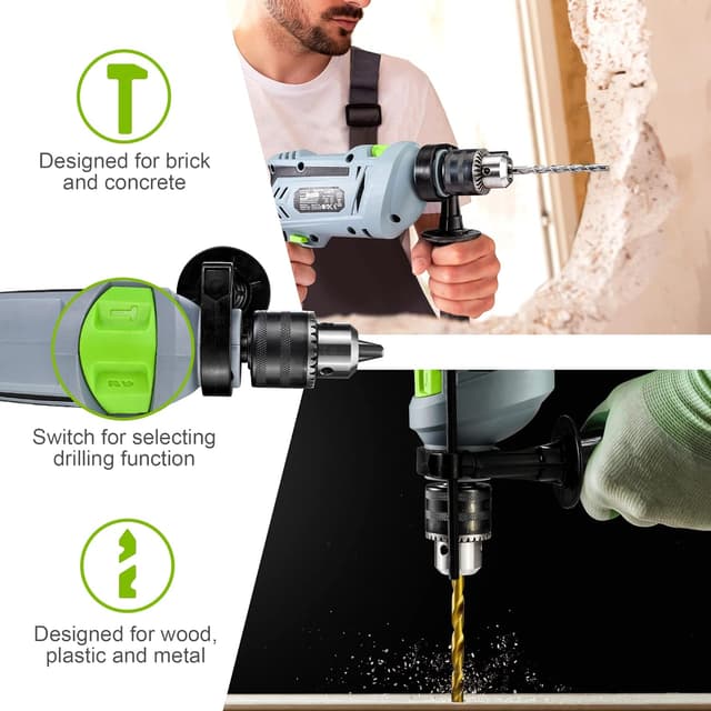 Detalle 2 de WORKPRO Trapano a Percussione 850 W con impugnatura girevole 360° (mandrino 2–13 mm)