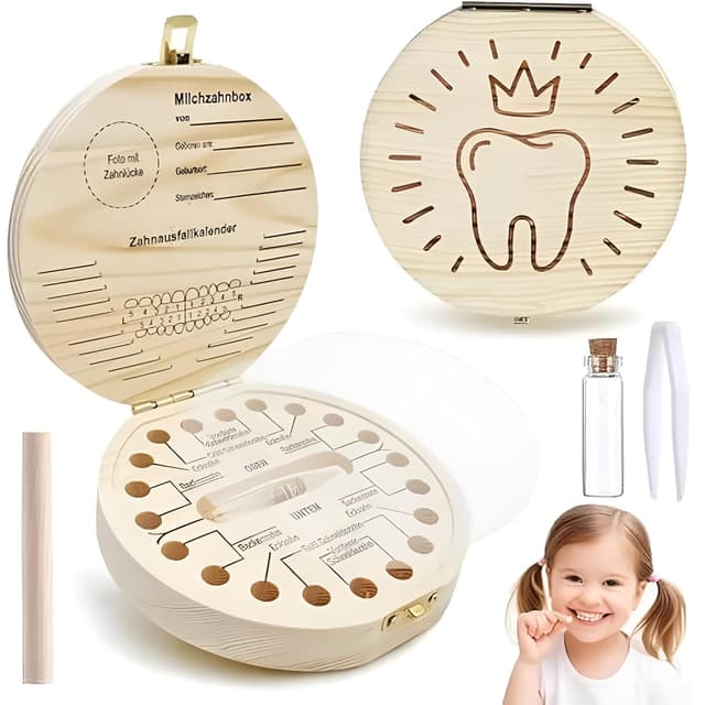 Detalle de Shengruili Zahnbox aus Holz für Milchzähne – Aufbewahrungsbox für Baby-Zähne