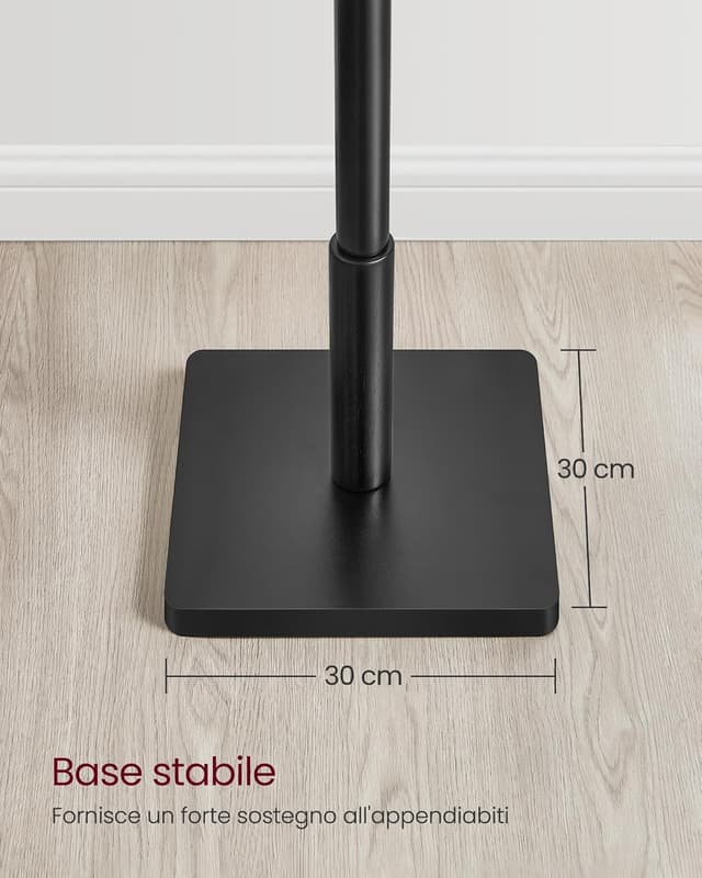 Detalle de VASAGLE RCR010B01 attaccapanni da terra in legno con 8 ganci e palo stabile