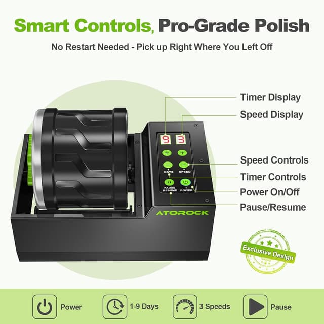 Detalle 2 de AtoRock Professional Rock Tumbler Kit 4LB rock polisher 🪨