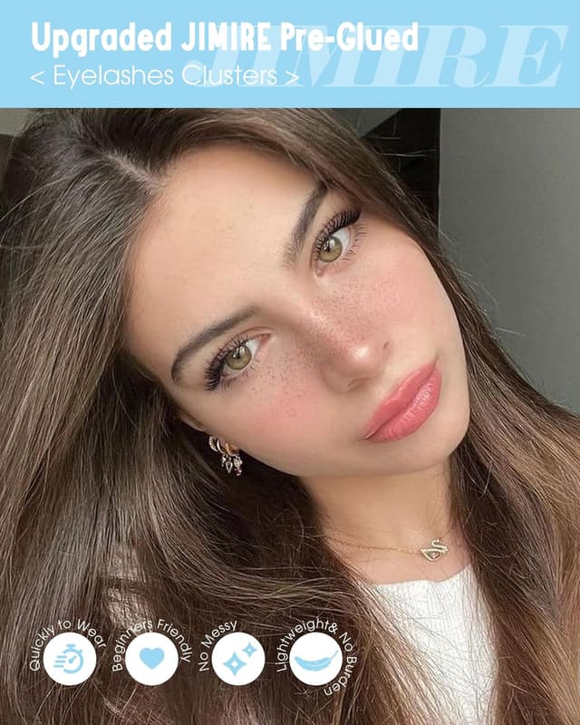 Detalle de JIMIRE Natural Self Adhesive Eyelashes Wispy Pre-Glued Lash Clusters (9–12MM, 108 pcs)