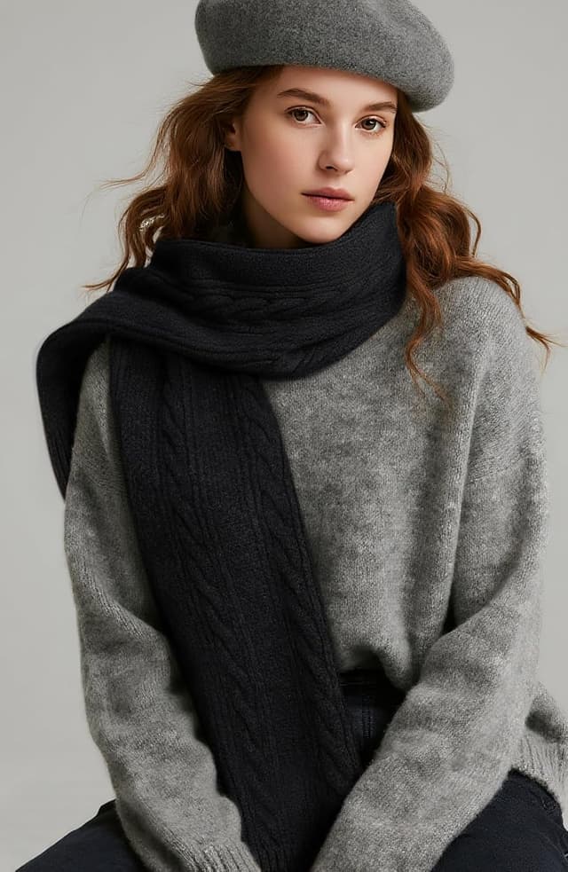 Thumbnail 1 de Tavaleu Winter Scarf for Women Cable Knit Cashmere Wool Wrap 🧣