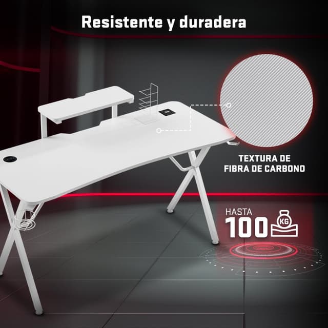 Detalle de Tempest Haven White Mesa gaming 120x60 cm RGB blanca