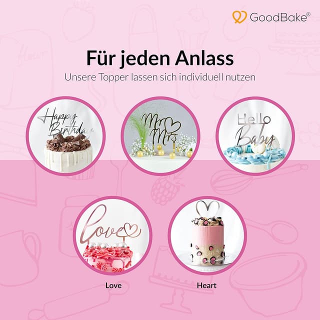 Thumbnail 3 de GoodBake Cake Topper „Herz/Heart“ in Silber – Torten-Deko für Geburtstag, Hochzeit und Valentinstag