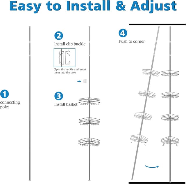 Detalle de KAIMEIYU étagère de douche télescopique sans perçage avec 4 paniers gris (85 à 325 cm)