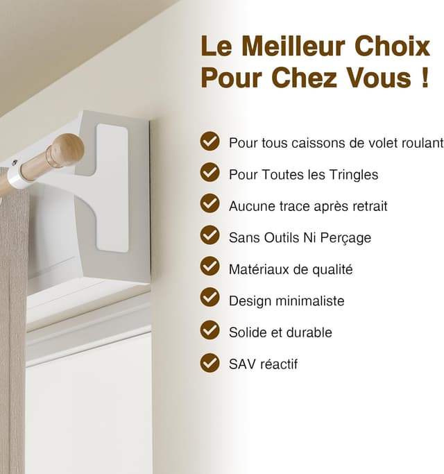 Detalle 2 de Support de tringle de rideaux niffgaff sans perçage, fixation autocollante (barres 19 à 28 mm) – lot de 2