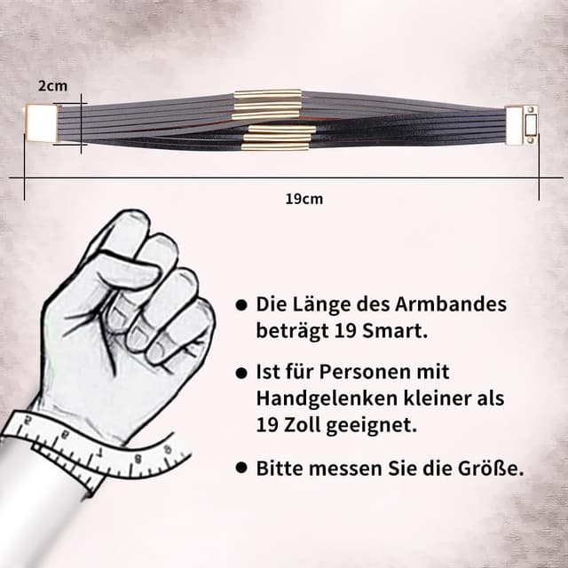 Detalle de VANSZA Wickelarmband im Boho-Stil: mehrlagiges Lederarmband mit Magnetverschluss