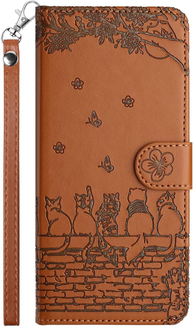 Detalle de FALUWONRU Klapphülle für Samsung Galaxy A51 5G (PU-Leder/TPU) mit Kartenfächern, Standfunktion und Magnetverschluss – Braun