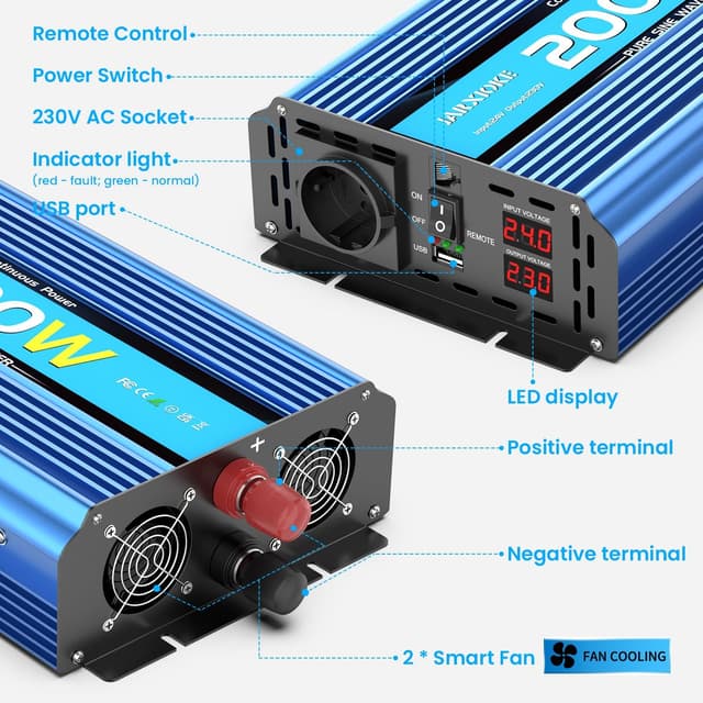 Detalle de Inverter 24V 220V onda pura 2000W