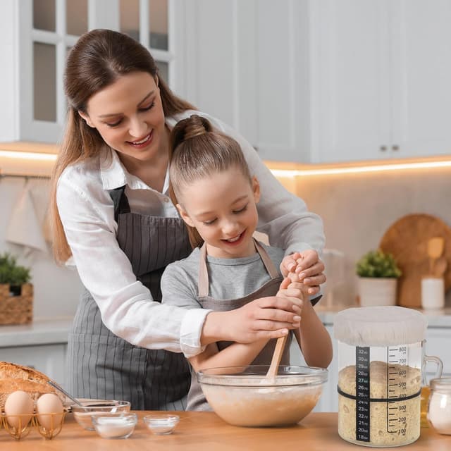 Thumbnail 6 de MICHIHOMIE Sauerteig Starter Gärglas-Set mit 900 ml Glas, Thermometerpapier & Holzdeckel