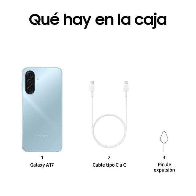 Detalle de Samsung Galaxy A17 4G (4GB/128GB) azul claro con pantalla de 6,7