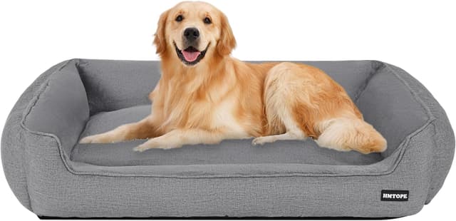 Detalle de HMTOPE Hundebett, Hundesofa & Kissen – abnehmbar und waschbar, Hellgrau, 110 x 86 x 26 cm