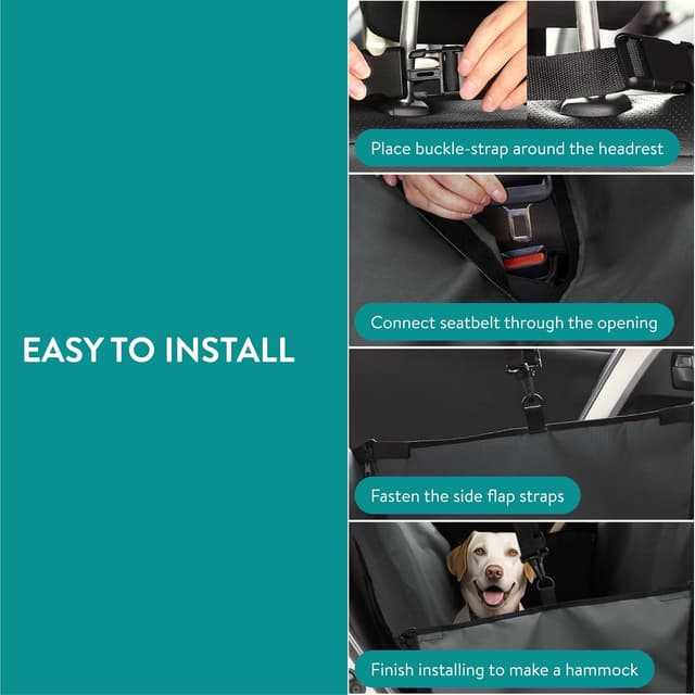 Detalle 2 de Navaris dog car seat cover for back seats (waterproof pet hammock) with straps and seat belt opening