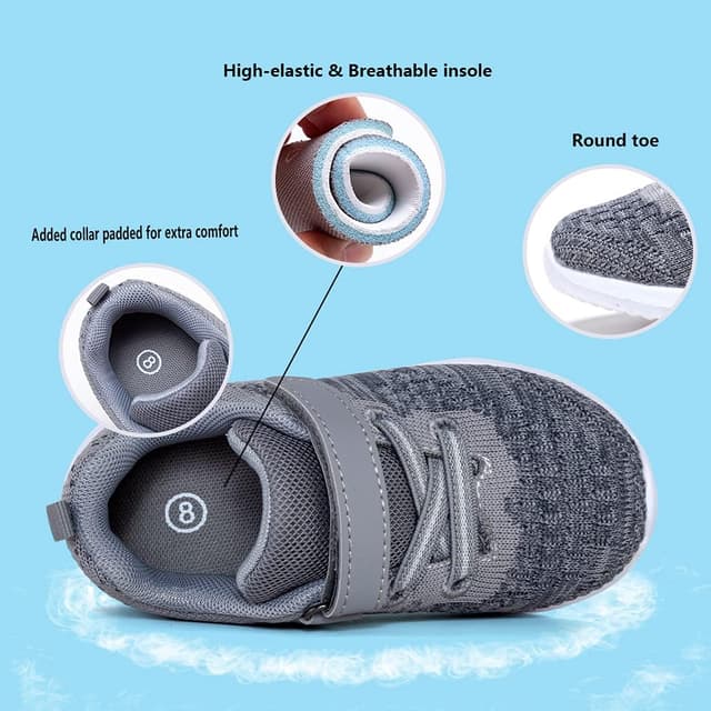 Detalle de COODO Toddler/Little Kid Running Sports Sneakers with Hook-and-Loop Closure