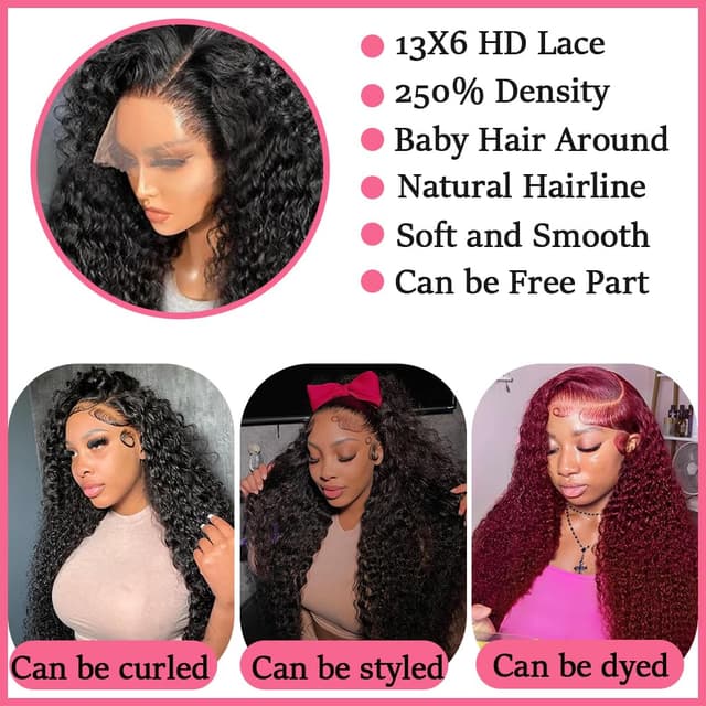 Detalle 2 de Silinli 30 Inch 250% Density 13x6 Deep Wave HD Lace Front Human Hair Wig