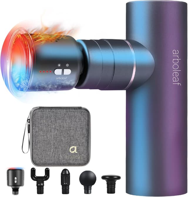 Detalle de Arboleaf Mini Massage Gun with Heat and Cold (up to 45°C hot / 8°C cold) with carrying case