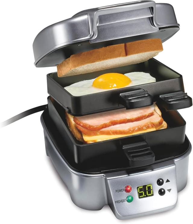 Detalle de Hamilton Beach Sandwich Stacker Customizable Hot Sandwich Maker (25471) with Built-In Timer