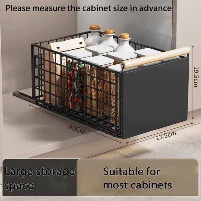 Detalle de Koolkasa 2 cassetti estraibili telescopici da cucina (nero) con guide e manico in legno