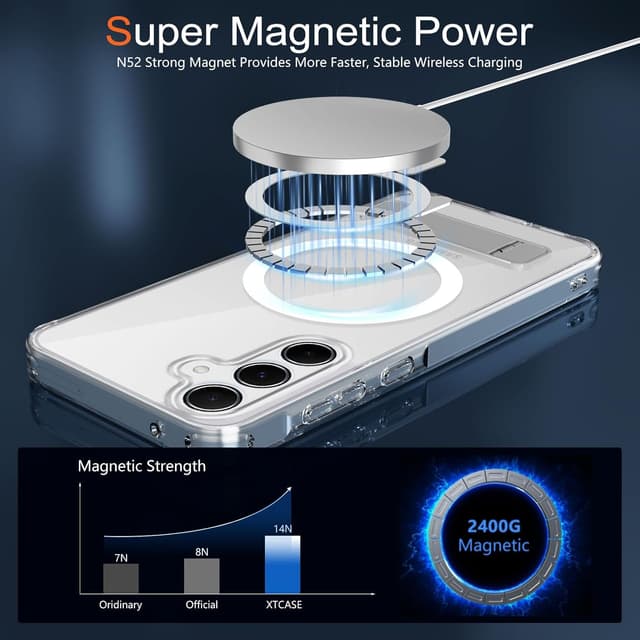 Detalle de Coque magnétique XTCASE pour Samsung Galaxy S24 5G (MagSafe) avec support invisible et bumper TPU antichoc – Clear