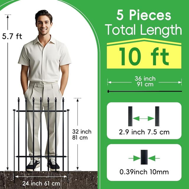 Thumbnail 2 de ARIFARO Decorative Metal Garden Fence 81 cm high, 5-pack 🏡