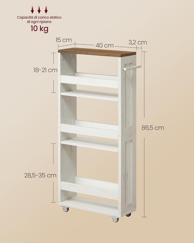 Thumbnail 5 de VASAGLE LRC050K01 Carrello 4 ripiani 15 cm
