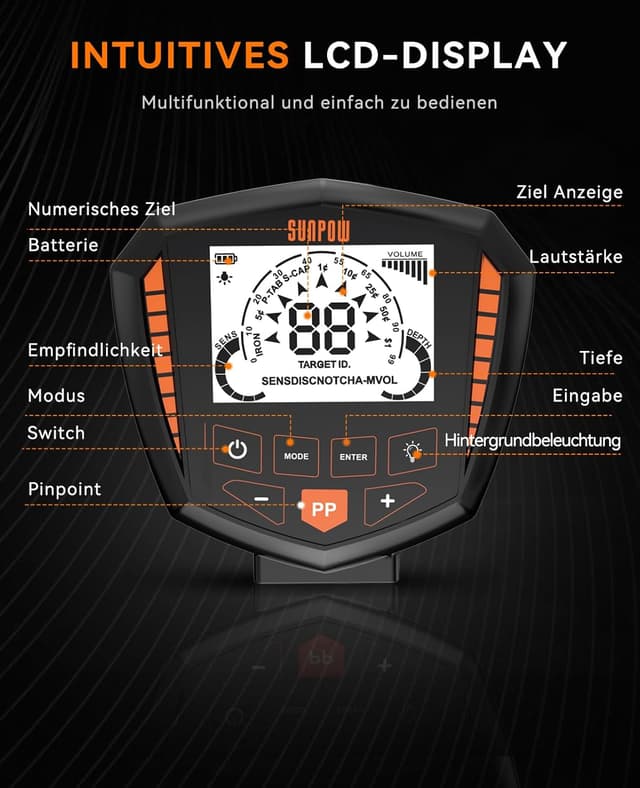 Detalle 2 de SUNPOW Metalldetektor Profi Set, 10 Zoll Tiefe