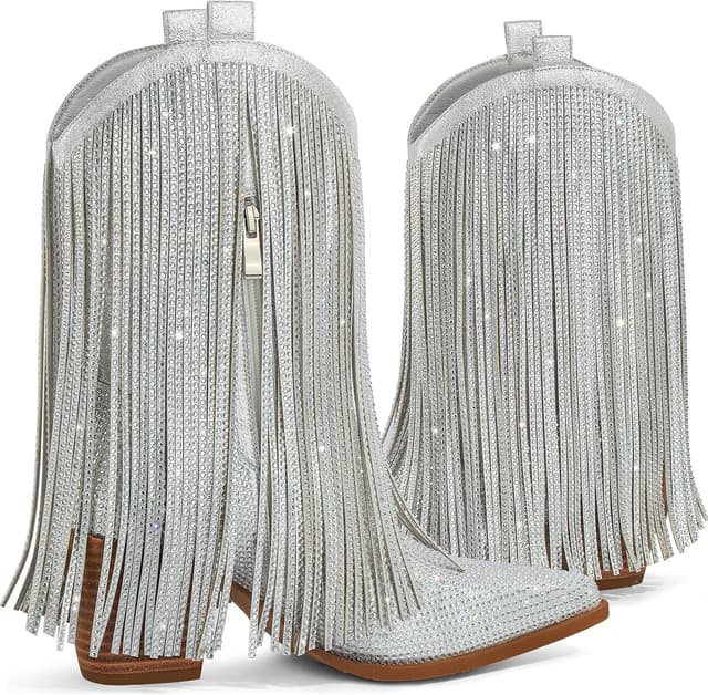 Thumbnail 6 de Ouepiano Cowboy Boots for Women Western Rhinestone & Sparkly Fringe Pull-On (Wide Calf)