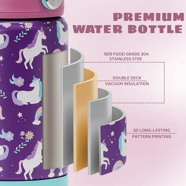 Detalle 2 de pluseight Kids Insulated Water Bottle 12 oz Unicorn
