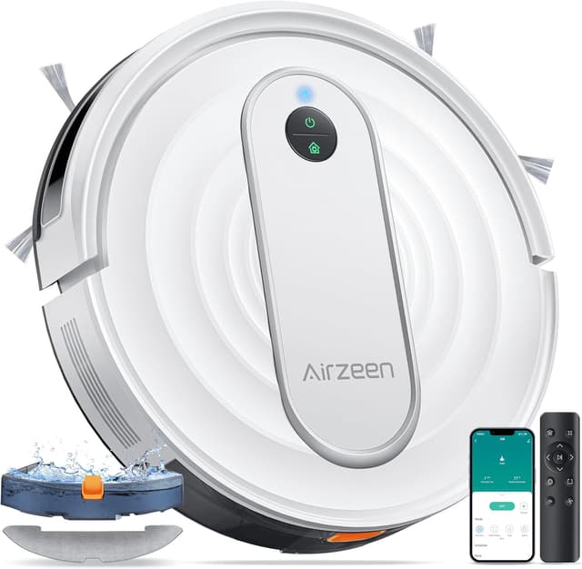 Detalle de Airzeen Robot Vacuum and Mop J10 with 4000Pa Suction, APP/Alexa Control, and Auto Self-Charging